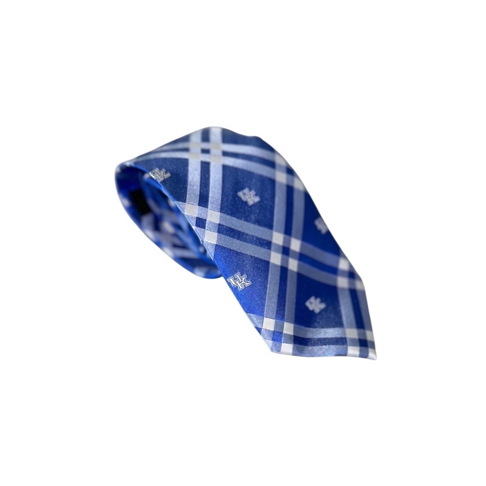 Kentucky Wildcats Mens Neck Tie College University Logo Plaid Blue Neck 58"x3.5" - Picture 1 of 6
